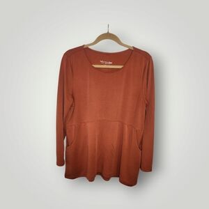 Soft Surroundings Womens Tunic Top Button Back Long Sleeve Pockets Size Small